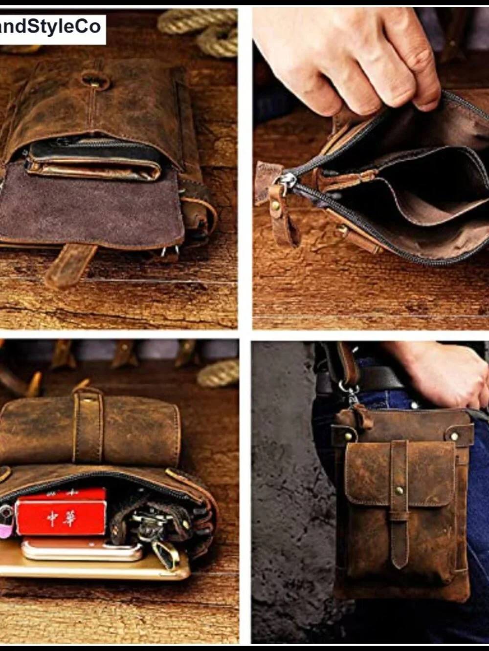 Genuine Leather Messenger Bag Crossbody Satchel Waist Pack Purse
